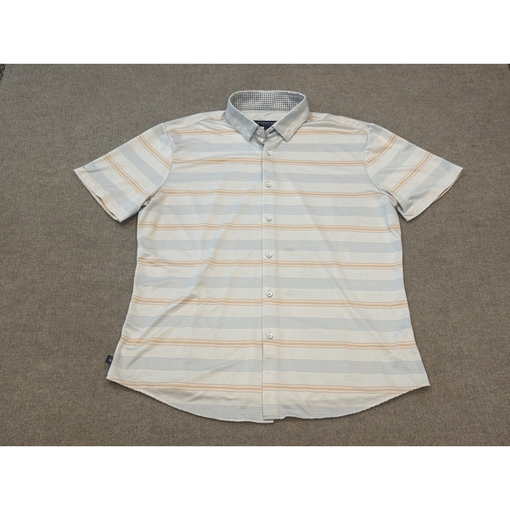 Mizzen+Main Stripe Halyard Shirt Mens Medium White Performance Short Sleeve